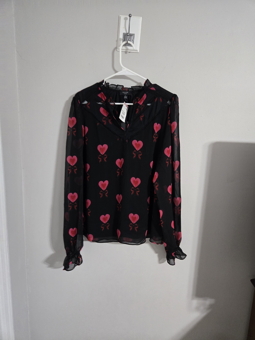 Have Black Sheer Blouse with Pink Heart Print